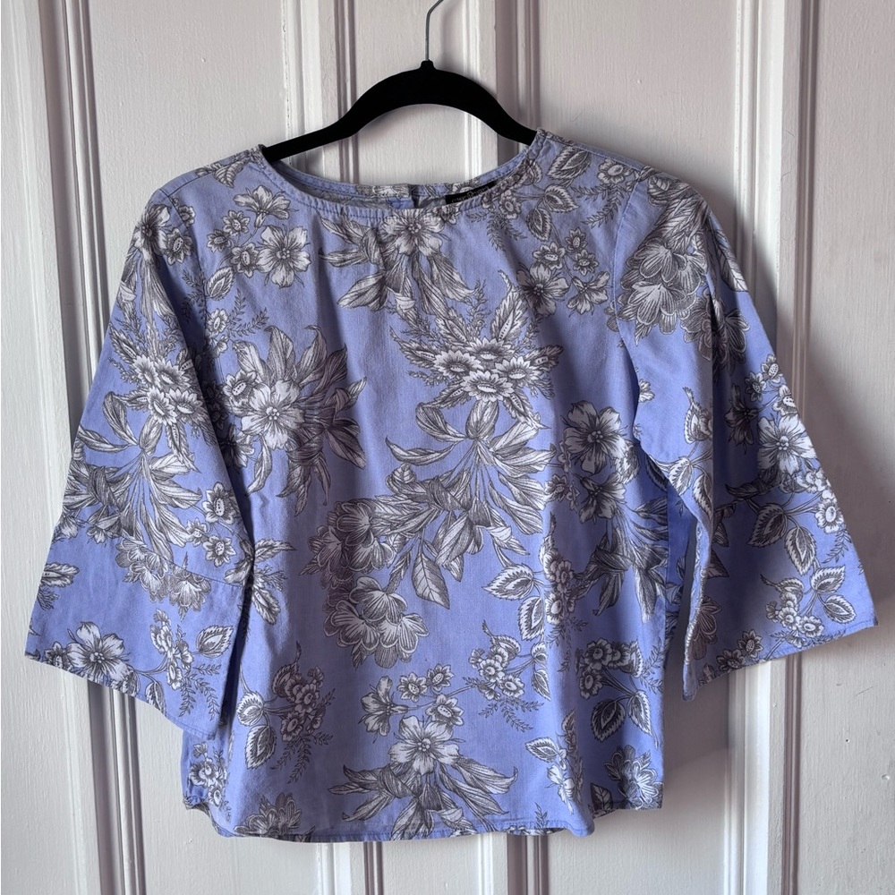 Women’s Andriana 3/4 Sleeve 100% Linen Floral Button Back Blouse Size Medium